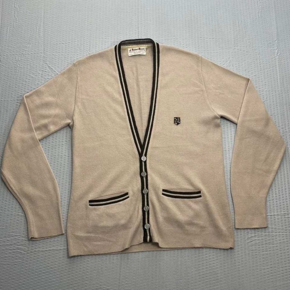 Vintage Robert Bruce 60s/70s‎ tan cardigan Size S/M 0054